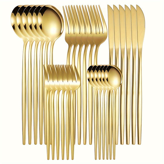 Luxurious 30Piece Gold Stainless Steel Cutlery Set