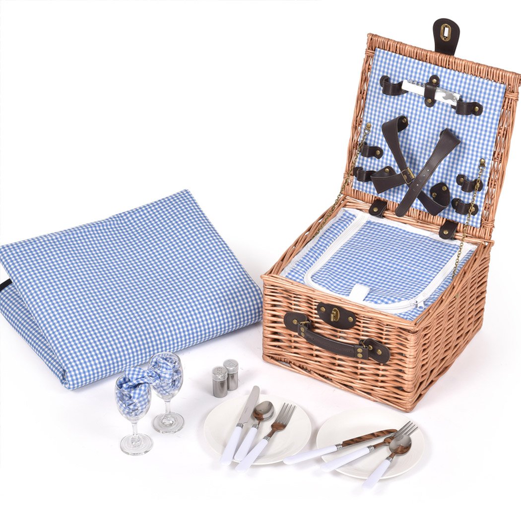 2 Person Picnic Basket Wicker Baskets Set Insulated Outdoor Blanket