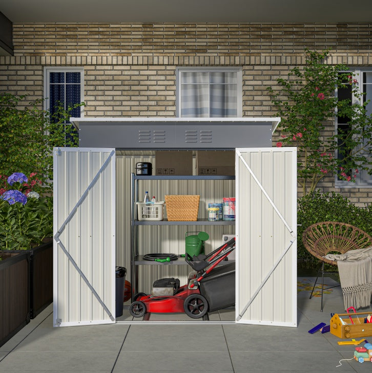 6'x4' Outdoor Metal Storage Shed For Garden Tools Lockable Door With