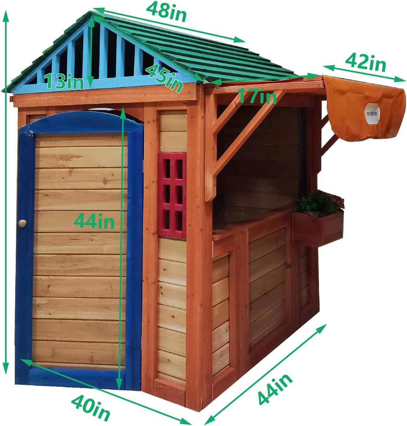 Wooden Cottage Playhouse with Awning, Ball Wall