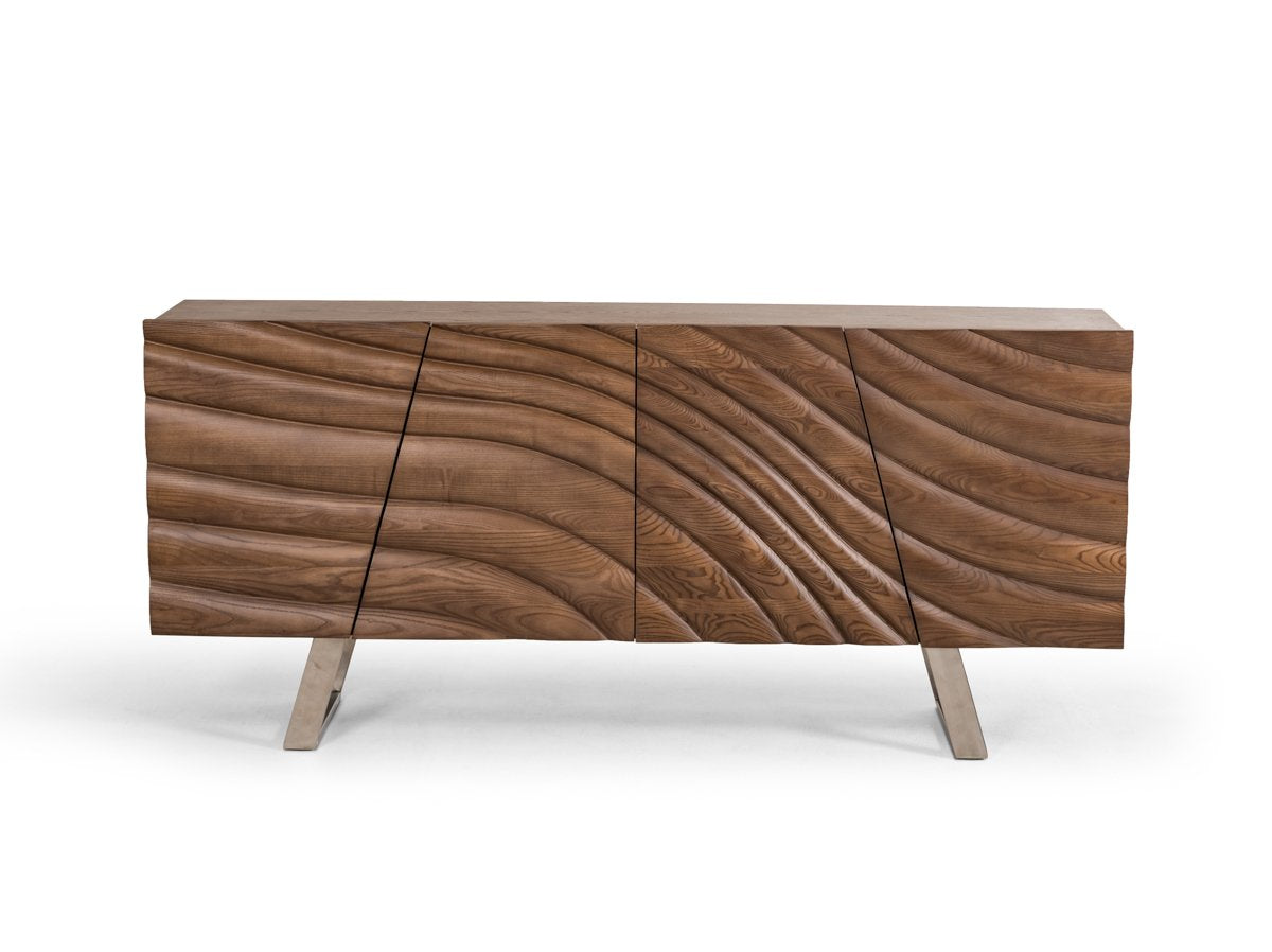 34inches Walnut Wood Veneer and Steel Buffet