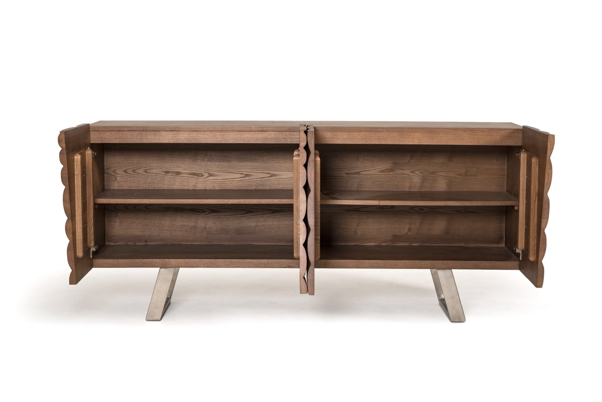 34inches Walnut Wood Veneer and Steel Buffet