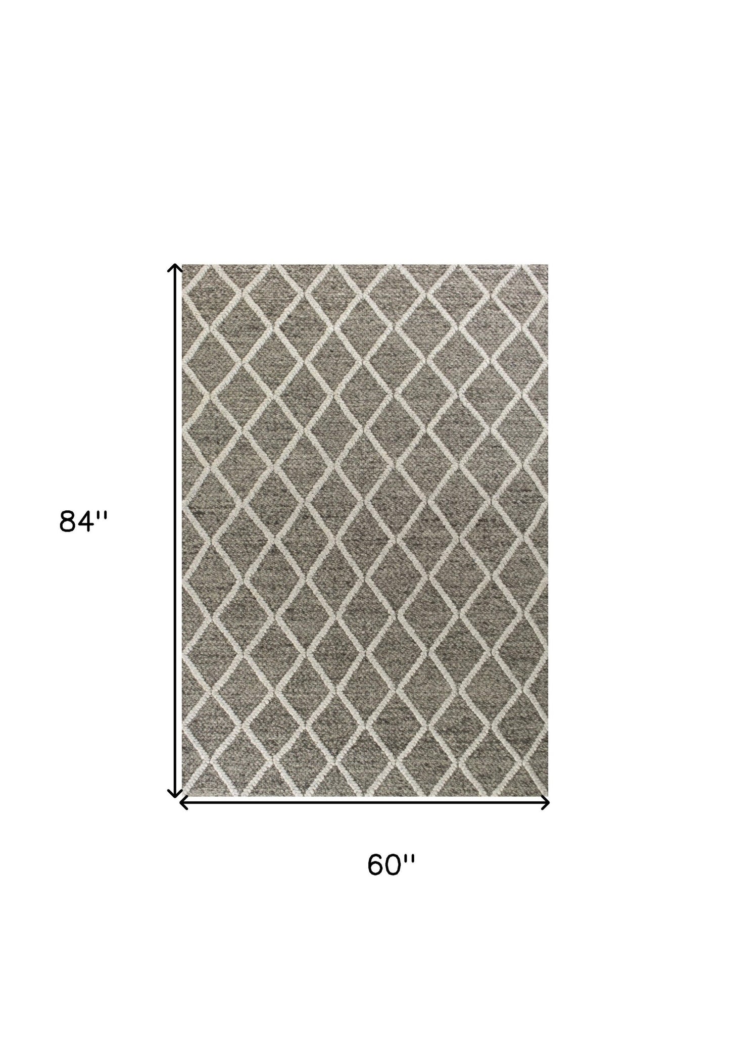 8' X 10' Dark Gray And Ivory New Zealand Lambs Wool Diamond Hand Woven