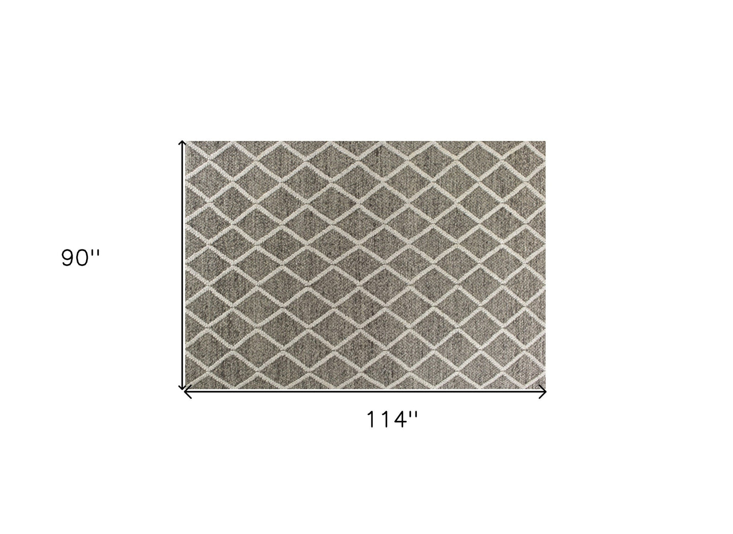 8' X 10' Dark Gray And Ivory New Zealand Lambs Wool Diamond Hand Woven