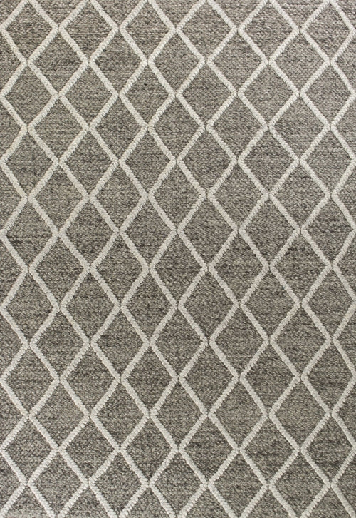 8' X 10' Dark Gray And Ivory New Zealand Lambs Wool Diamond Hand Woven