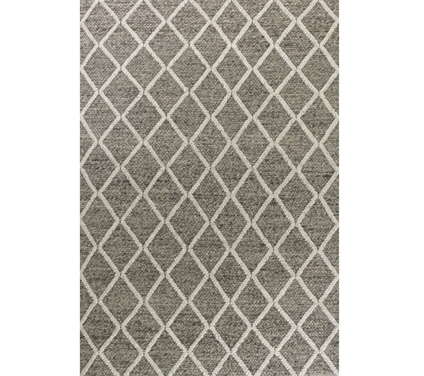 8' X 10' Dark Gray And Ivory New Zealand Lambs Wool Diamond Hand Woven