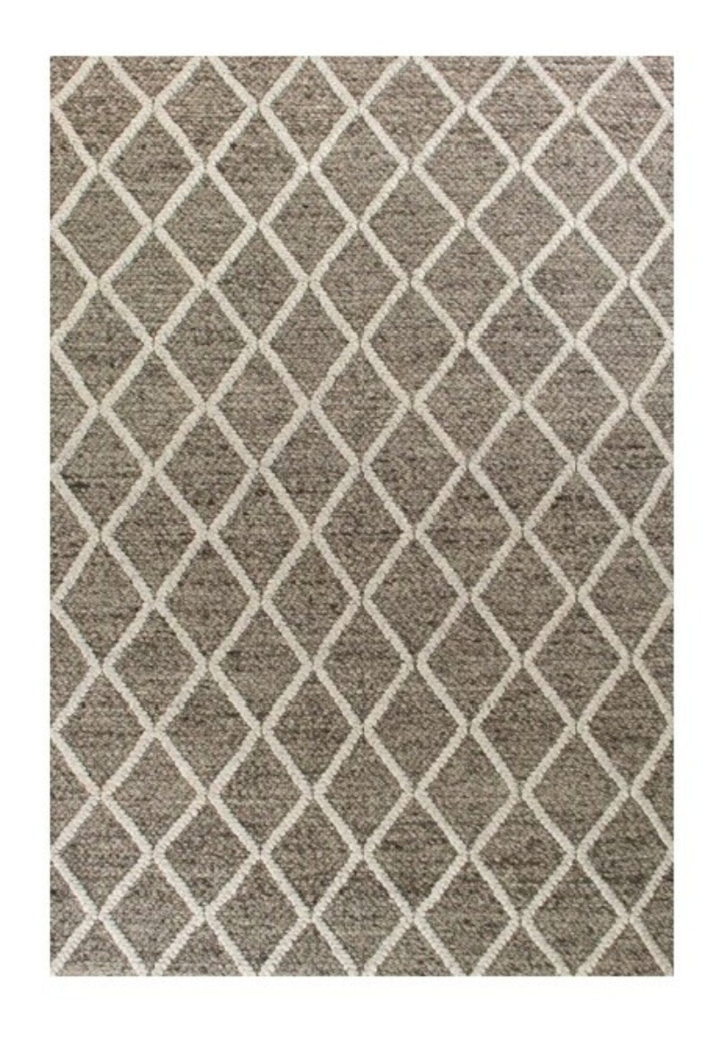 8' X 10' Dark Gray And Ivory New Zealand Lambs Wool Diamond Hand Woven