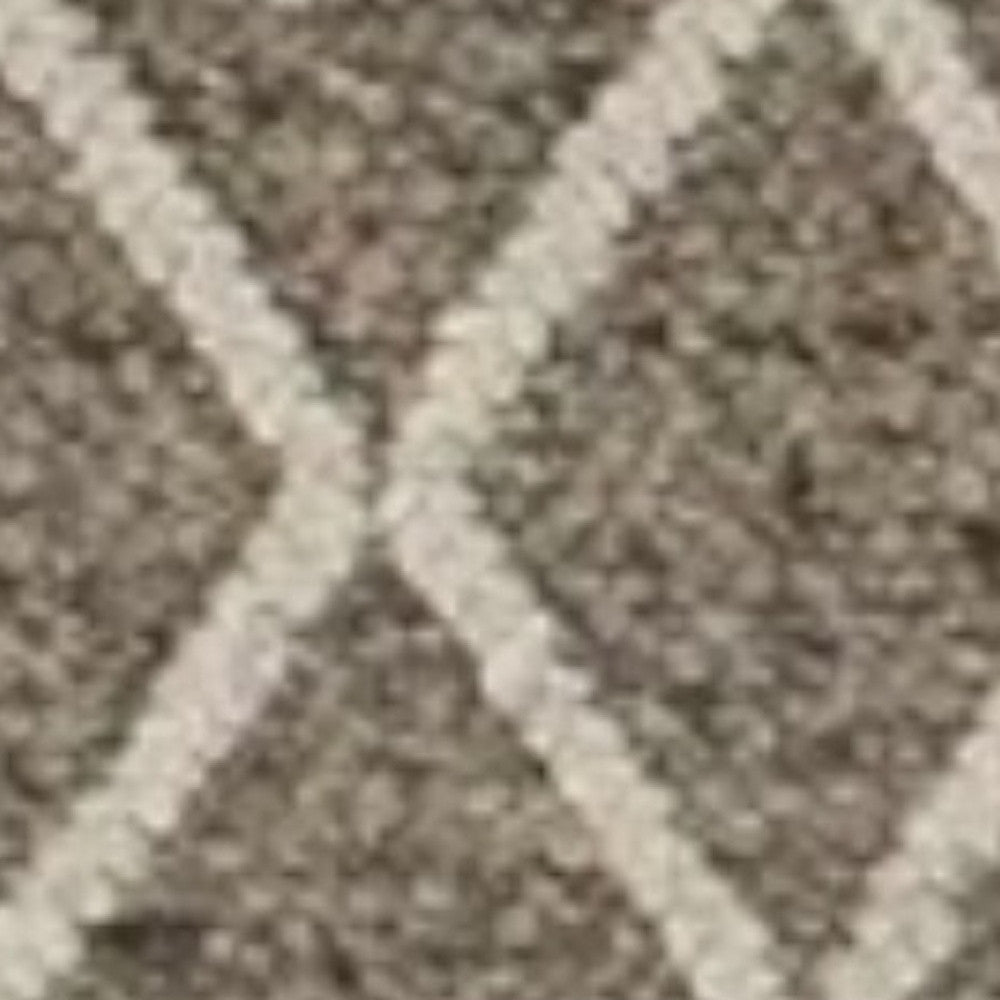 8' X 10' Dark Gray And Ivory New Zealand Lambs Wool Diamond Hand Woven