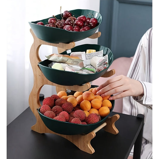 MultiLayer Bamboo Fruit Basket Snack Tray Set