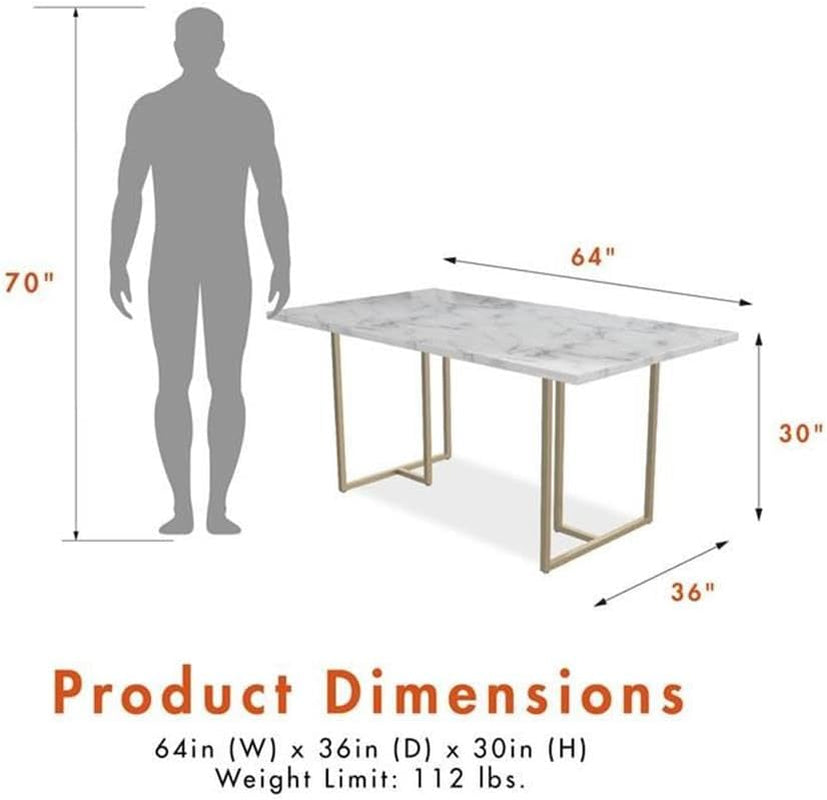 Dining Table, Faux White Marble Top with Gold Legs