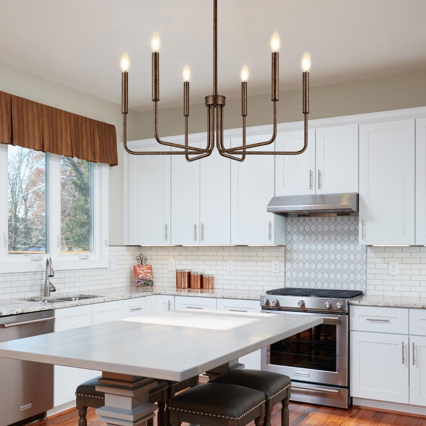 Rustic Black Chandelier, 6-Light Antique Farmhouse Chandelier for