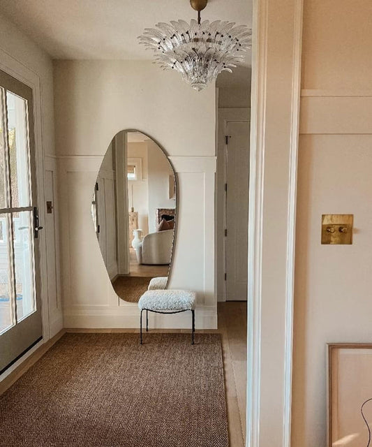 Asymmetrical Wooden Framed Wall Mirror - Modern Dressing Mirror for