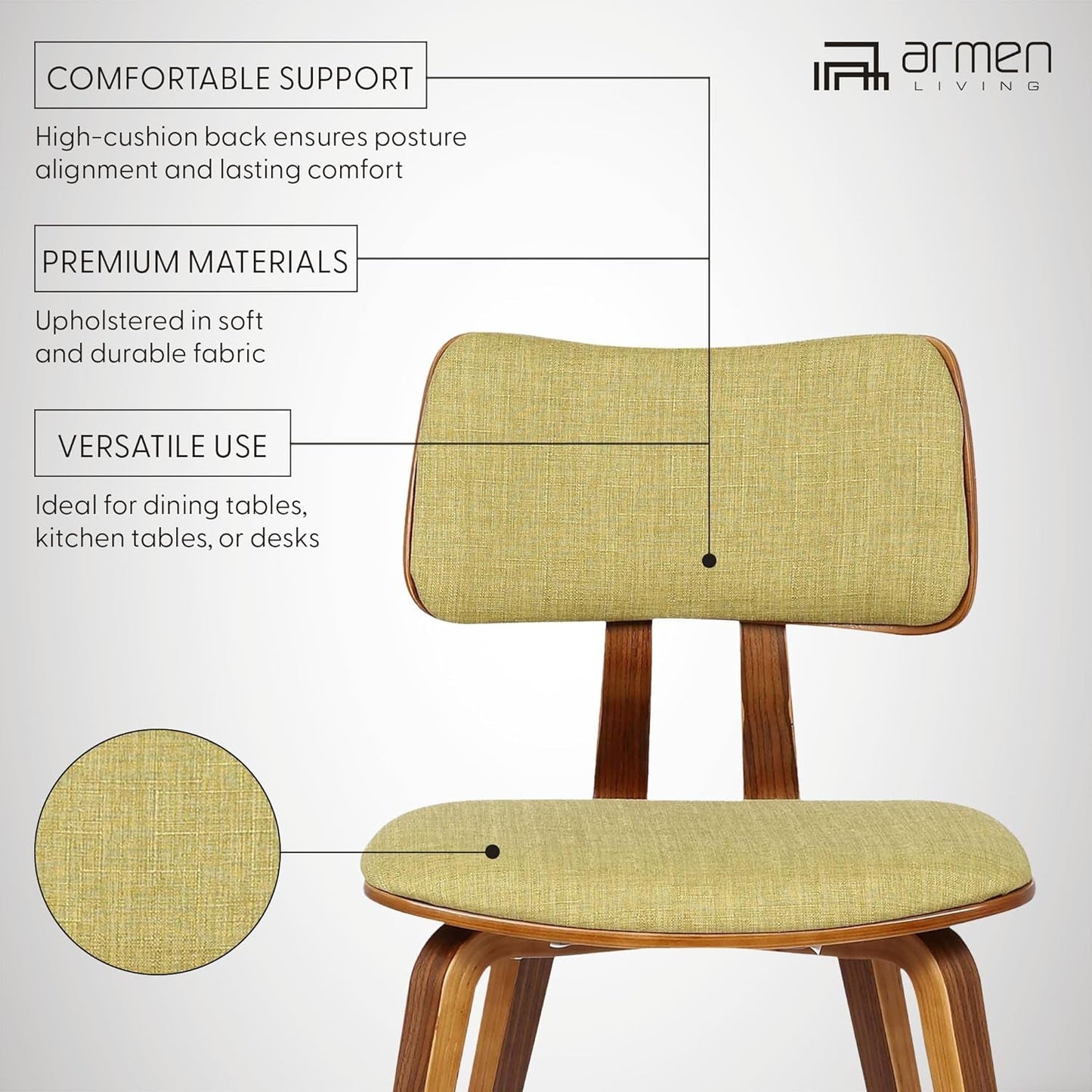 Jaguar Mid Century Modern Dining Accent Chair for Kitchen Table Desk