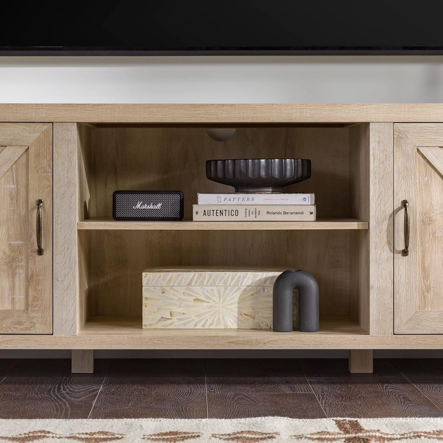 Georgetown Modern Farmhouse Double Barn Door TV Stand for Tvs up to 80