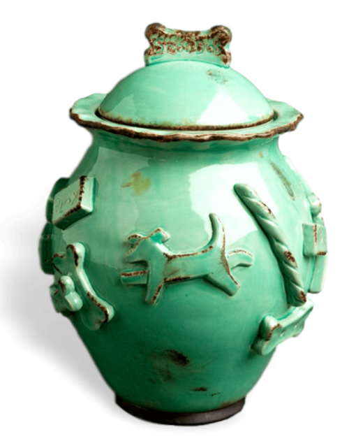 Elegant Stoneware Dog Treat Jar with Matching Bowls