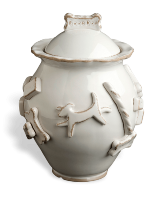 Elegant Stoneware Dog Treat Jar with Matching Bowls