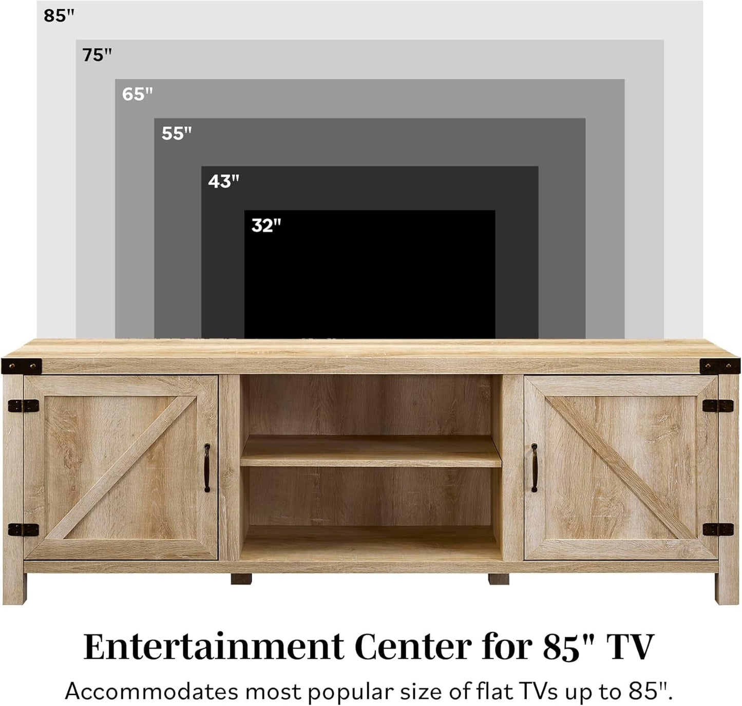 Georgetown Modern Farmhouse Double Barn Door TV Stand for Tvs up to 80