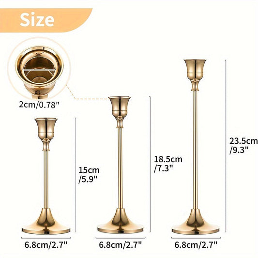 Set of 3 Brass Cone Candle Holders for Modern Decor