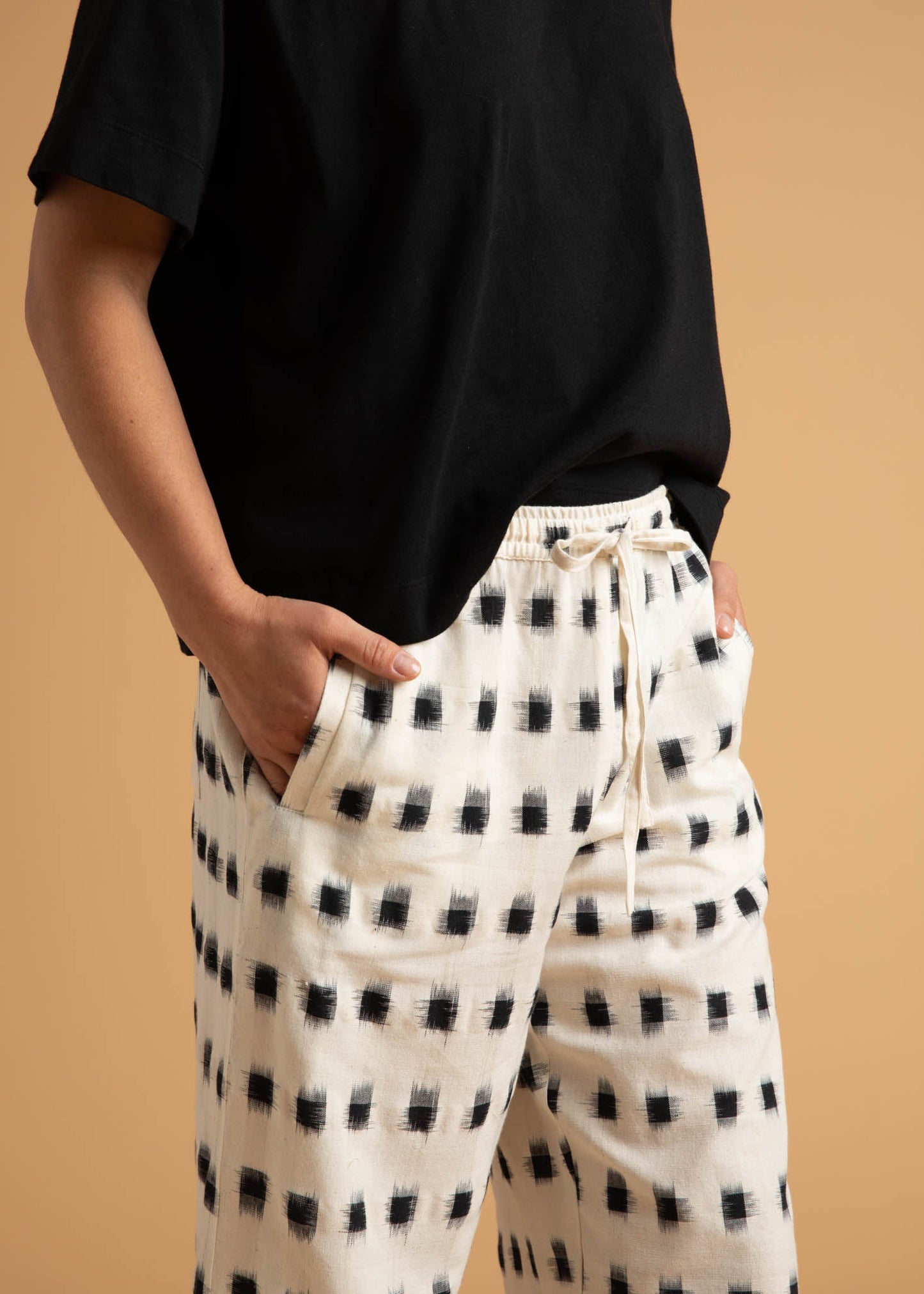 Shore Pant - Ikat Squares Natural Black