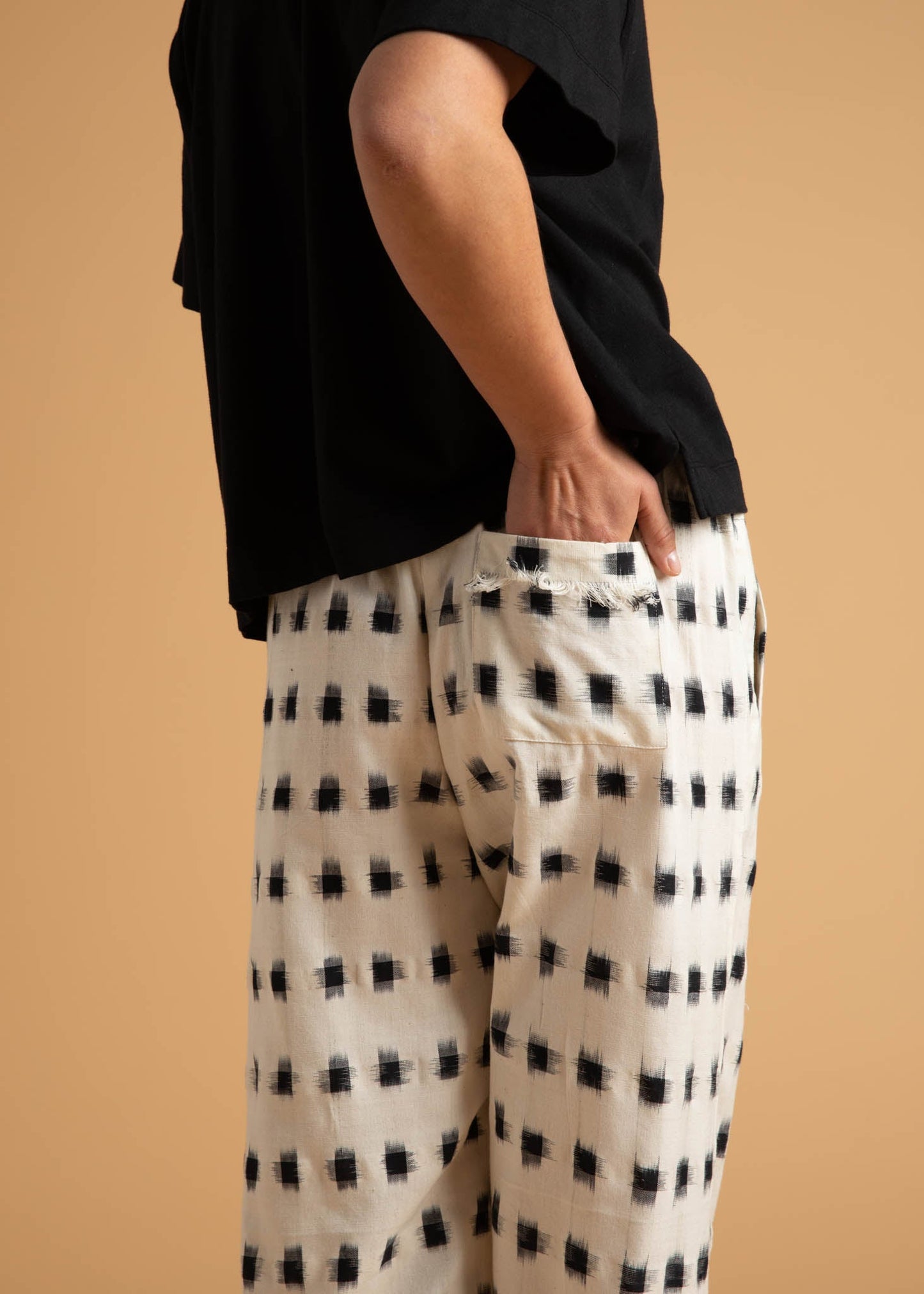 Shore Pant - Ikat Squares Natural Black