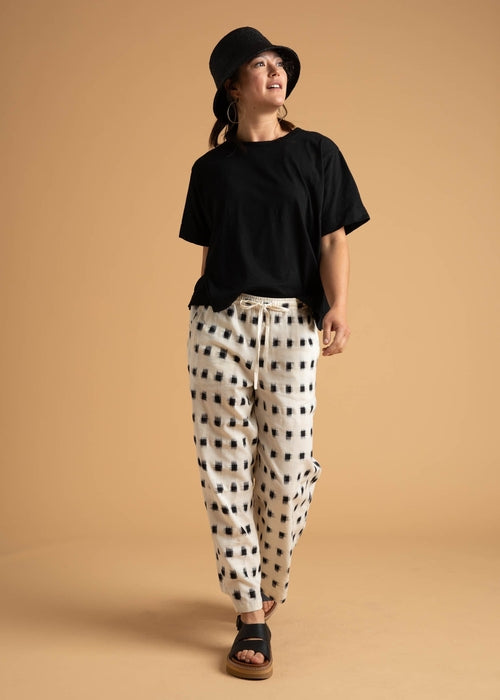 Shore Pant - Ikat Squares Natural Black