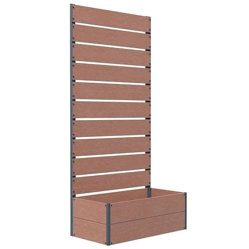 Raised Garden Bed Planter with Slatted Fence Trellis in Brown Wood