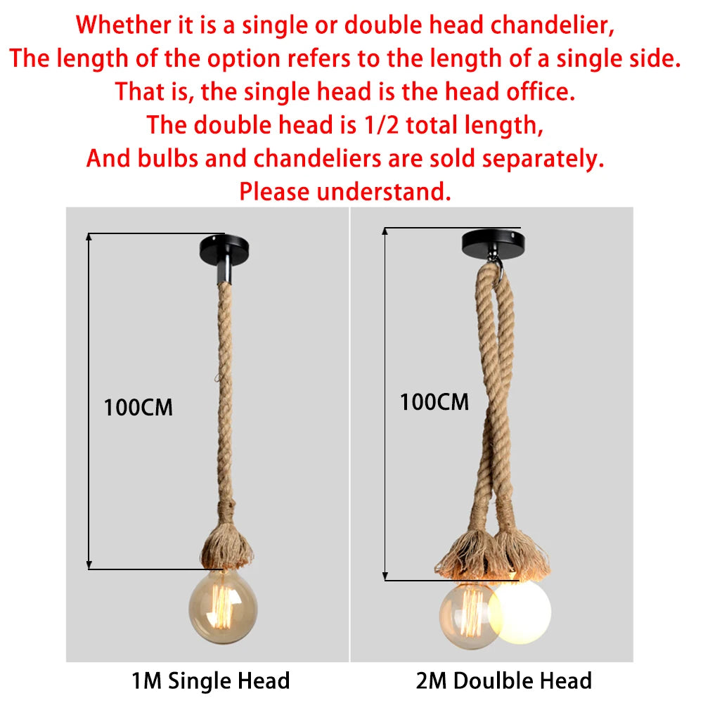 Hemp Rope Pendant Lights Vintage Retro Hanging Lamp E27 AC 85-265V