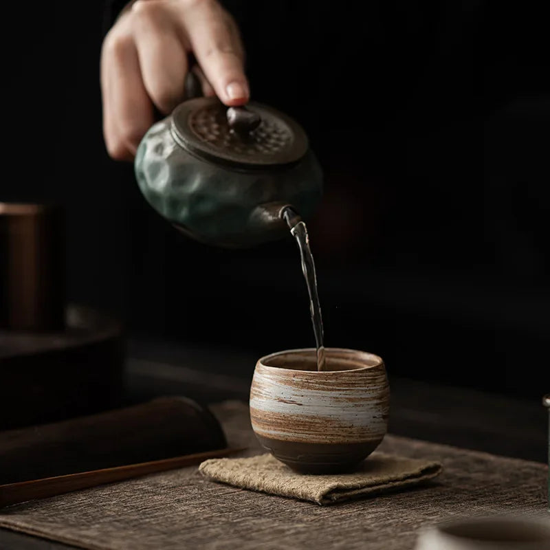 Japanese Handmade Rough Pottery Tea Cup Ceramic Kung Fu Tea Set Single