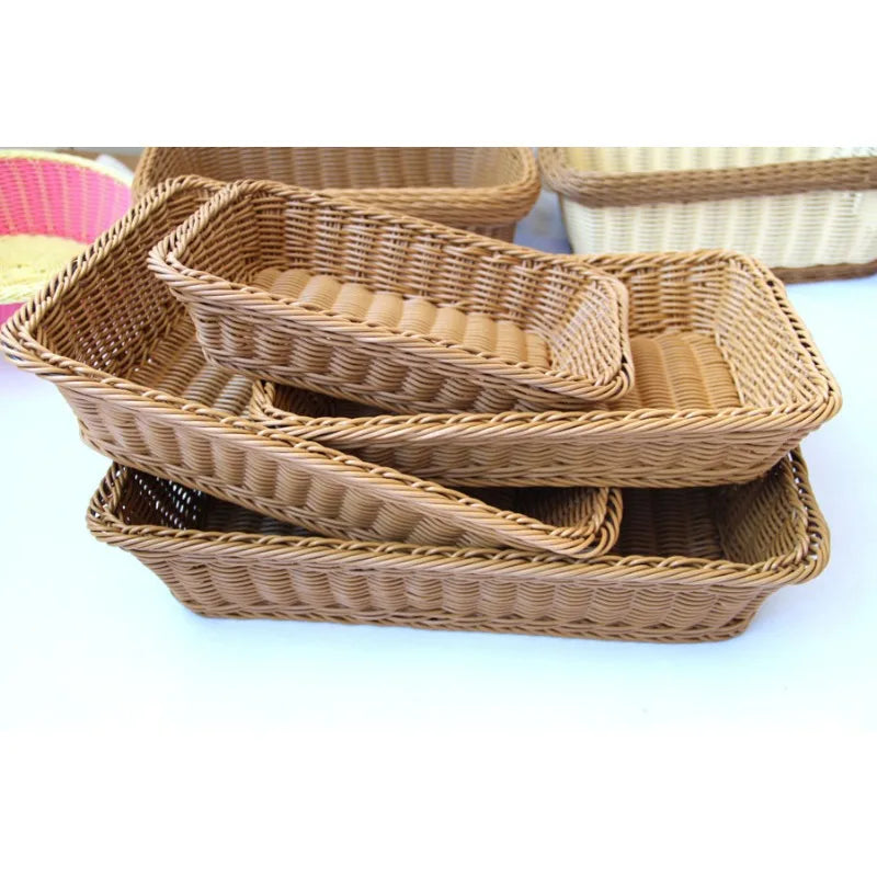 Hand-woven Imitation Rattan Wicker Basket Rectangular Storage Box