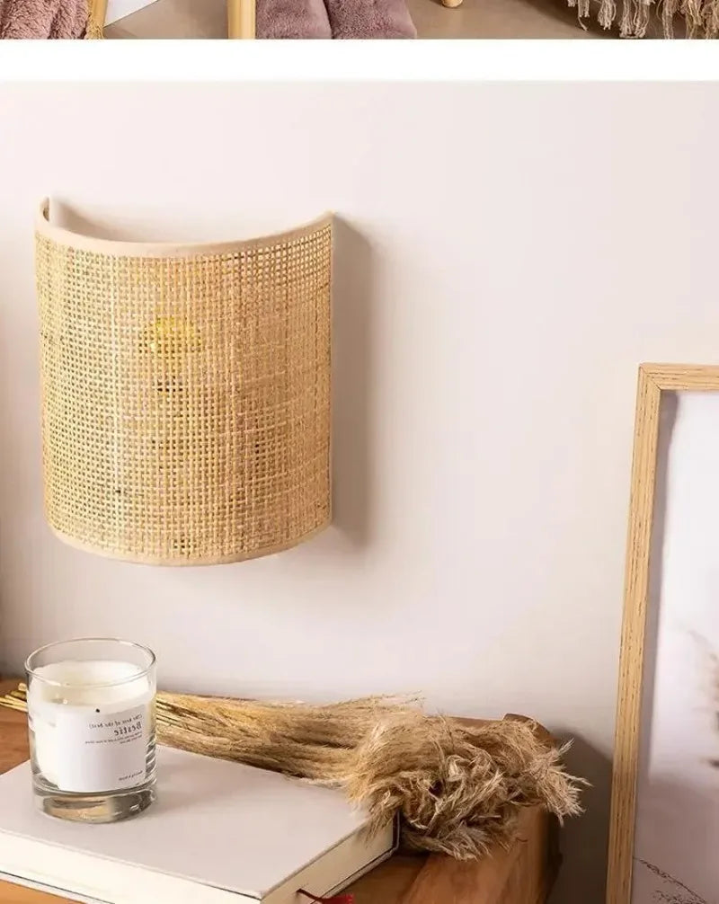 Rattan Wall Lamp Farmhouse Wall Mount Lighting Living Room Bedroom