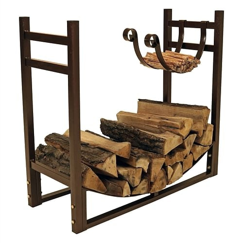 Bronze Metal Indoor/Outdoor Firewood Log Rack with Removeable Kindle