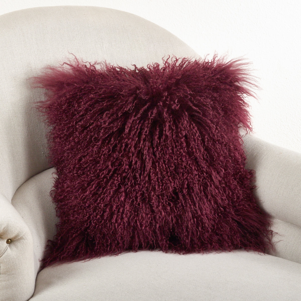 SARO 3564.EG16S 16 in. Square Wool Mongolian Lamb Fur Throw Pillow Eg