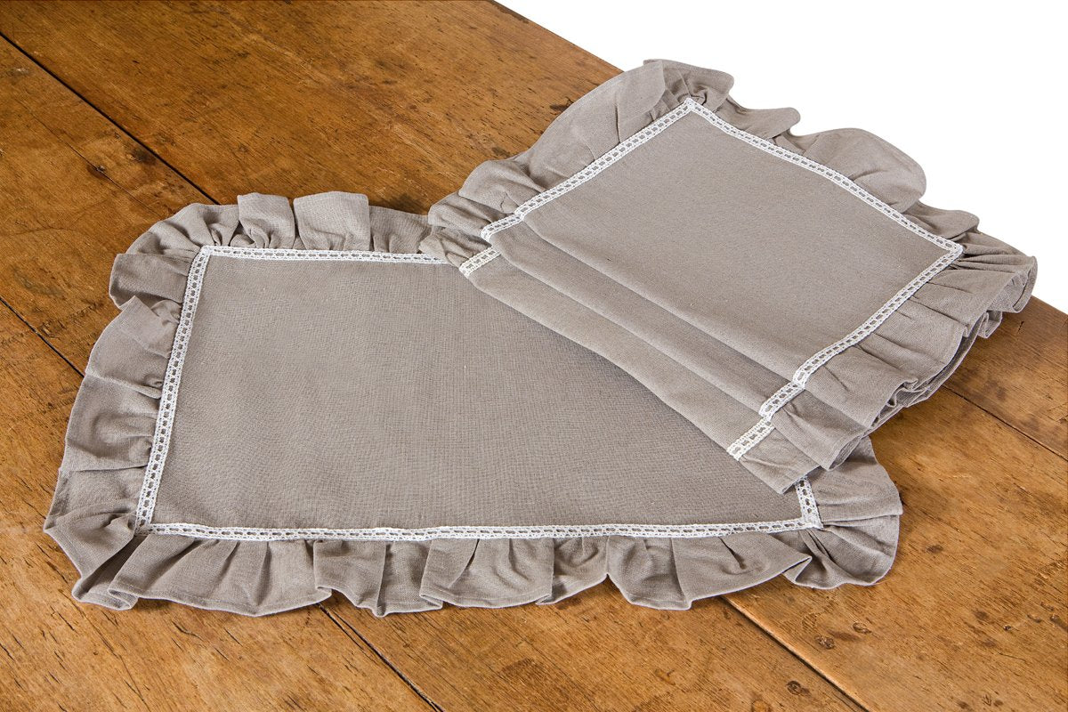 Ruffle Trim W/White Lace Placemats, 14"x20", Set of 4