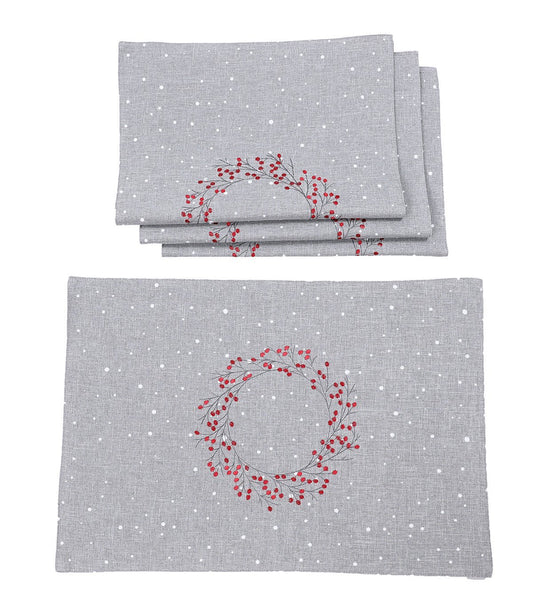 Holly Berry Wreath Embroidered Christmas Placemats 14 by