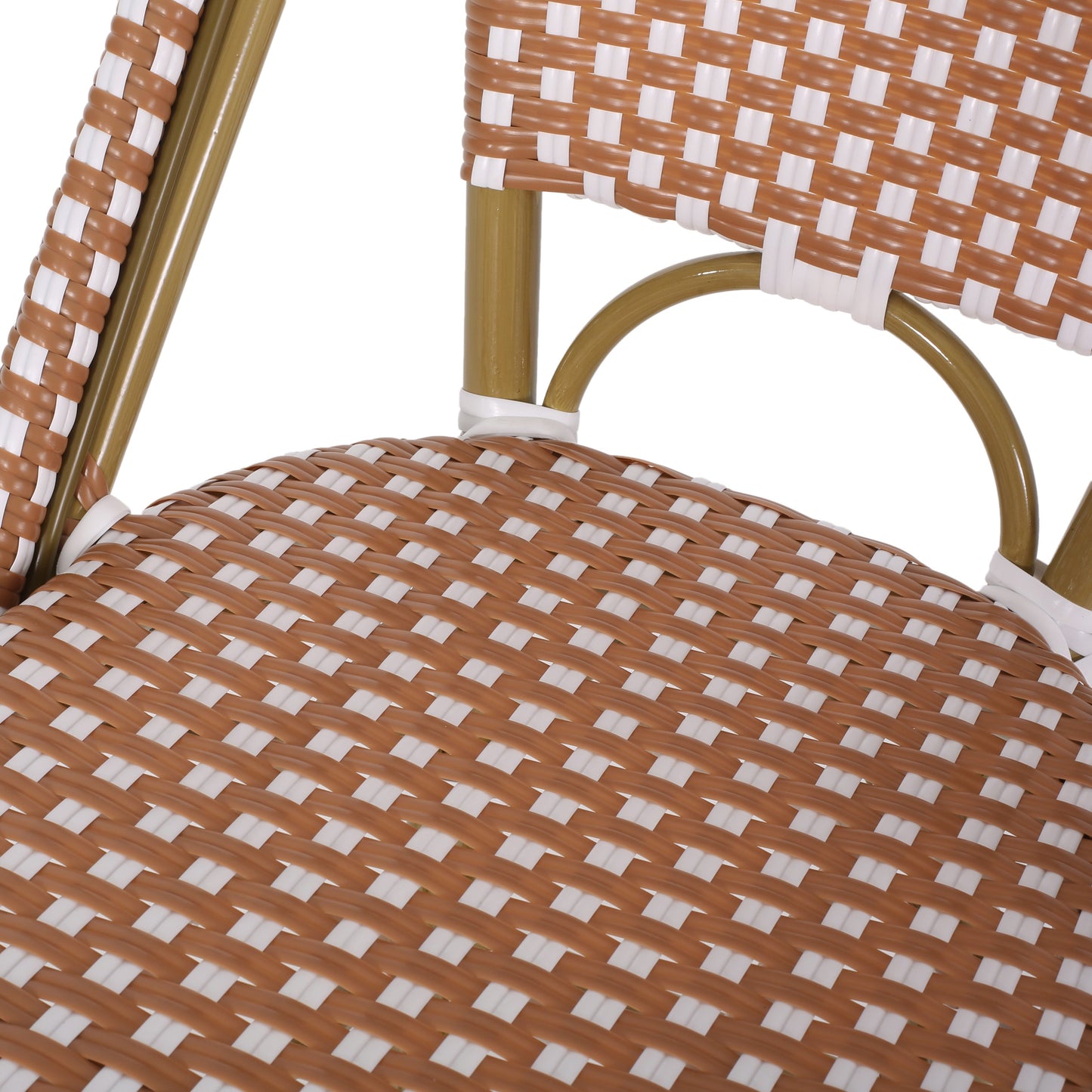 Outdoor PE Rattan French Barstool Set with Rust Red and White Wicker