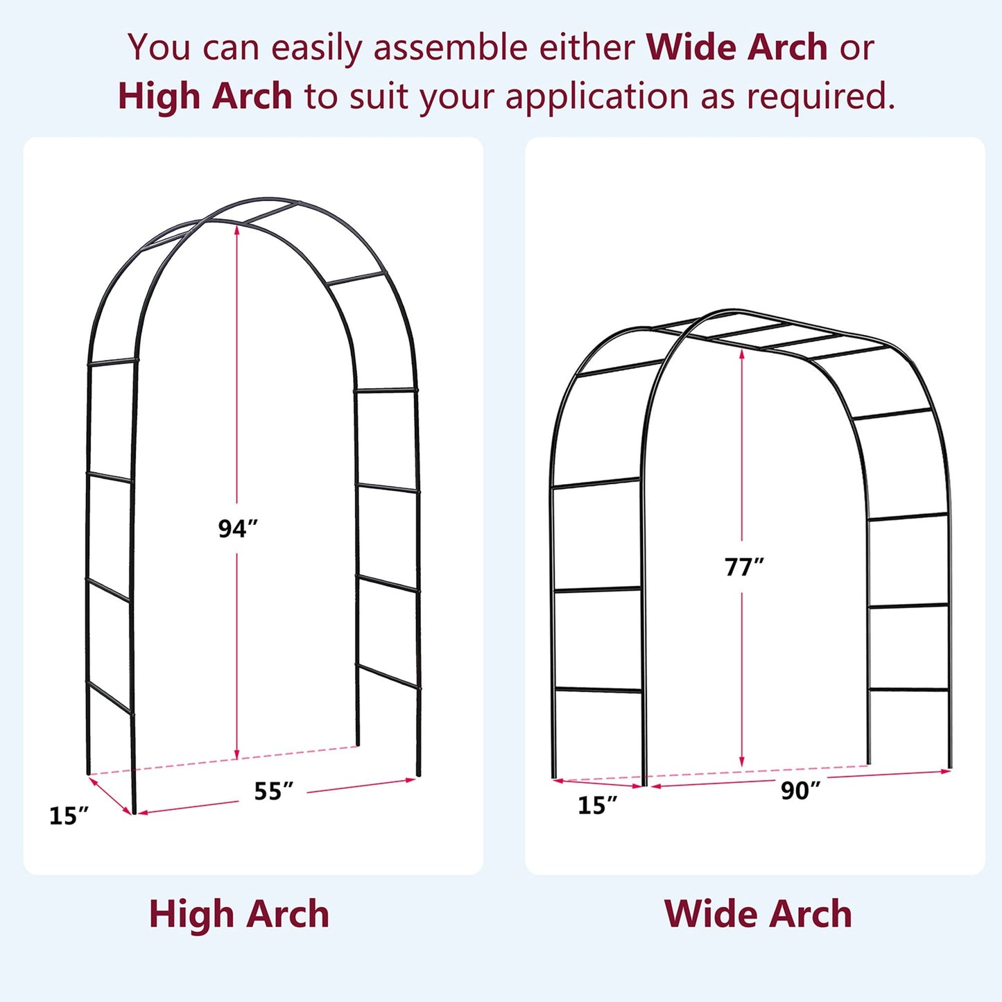 78"H x 45"W Metal Garden Arch Trellis; Adjustable Arbor Trellis for