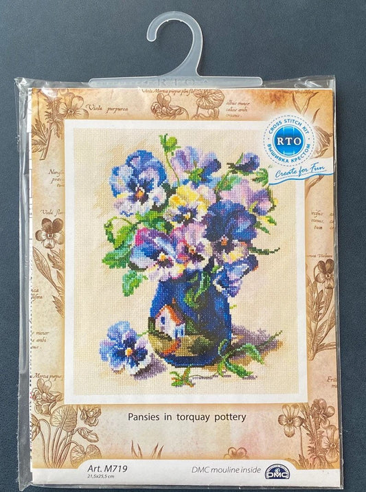 Cross-stitch Kit "Pansies in torquay pottery"
