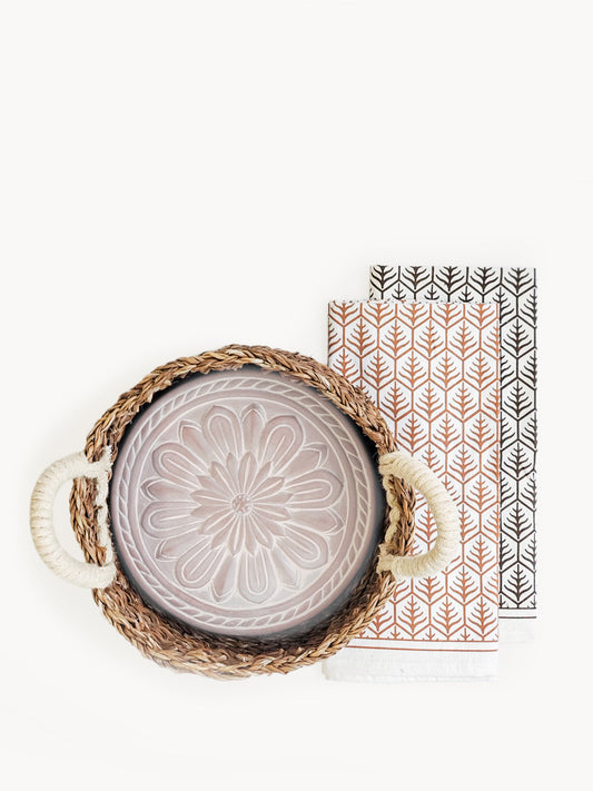 Bread Warmer & Basket Gift Set with Tea Towel - Vintage Flower