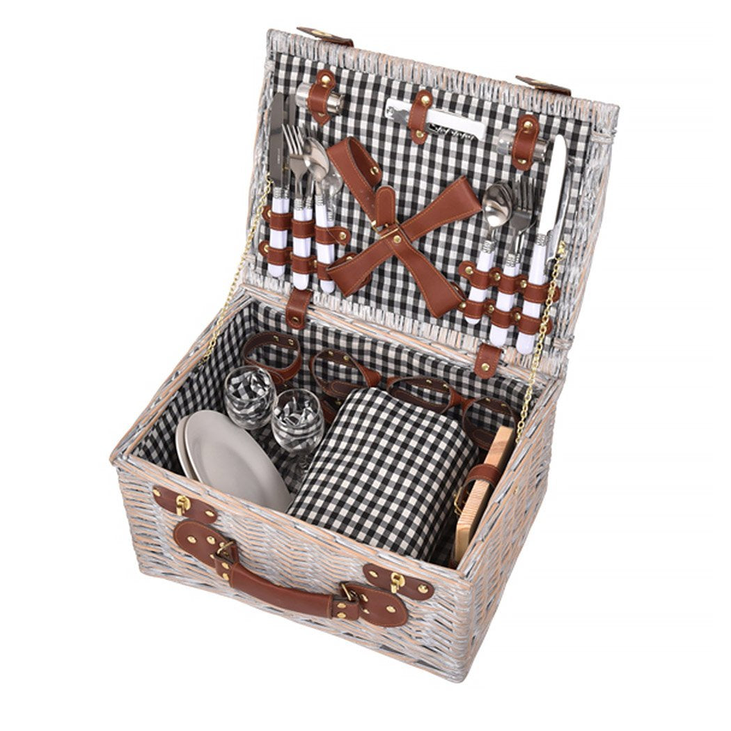 4 Person Picnic Basket Baskets Set Outdoor Blanket Deluxe Wicker Gift