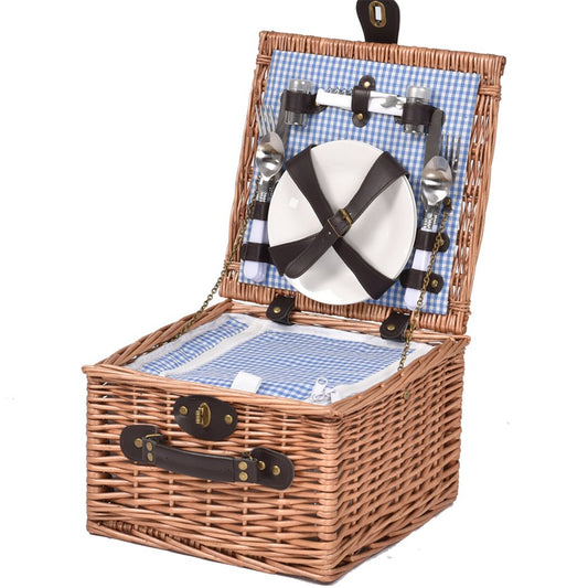 2 Person Picnic Basket Wicker Baskets Set Insulated Outdoor Blanket