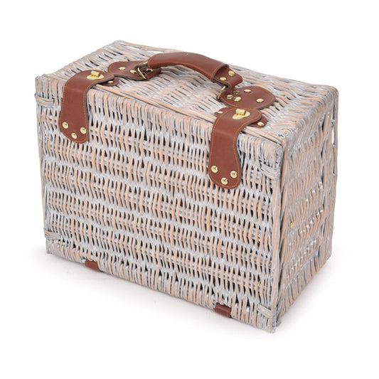 4 Person Picnic Basket Baskets Set Outdoor Blanket Deluxe Wicker Gift