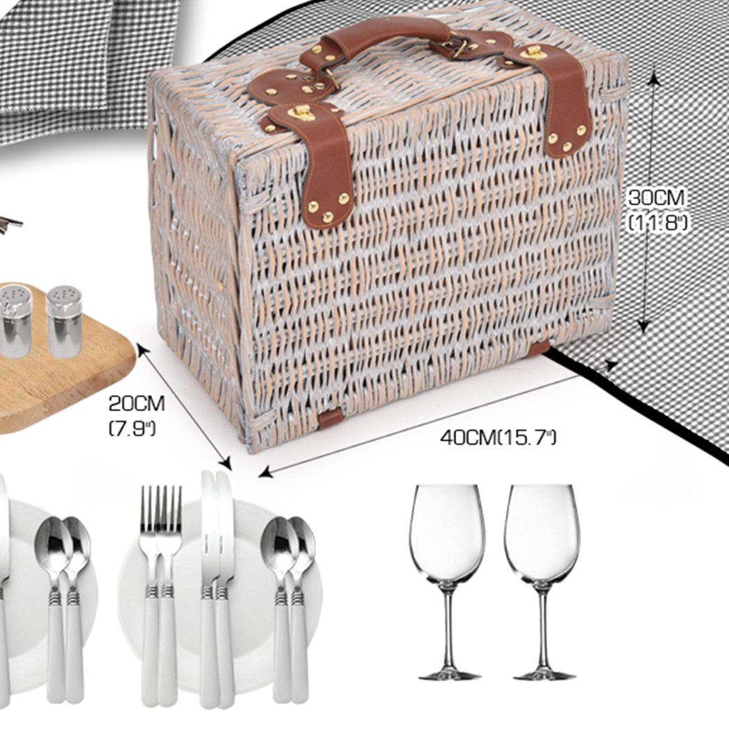 4 Person Picnic Basket Baskets Set Outdoor Blanket Deluxe Wicker Gift