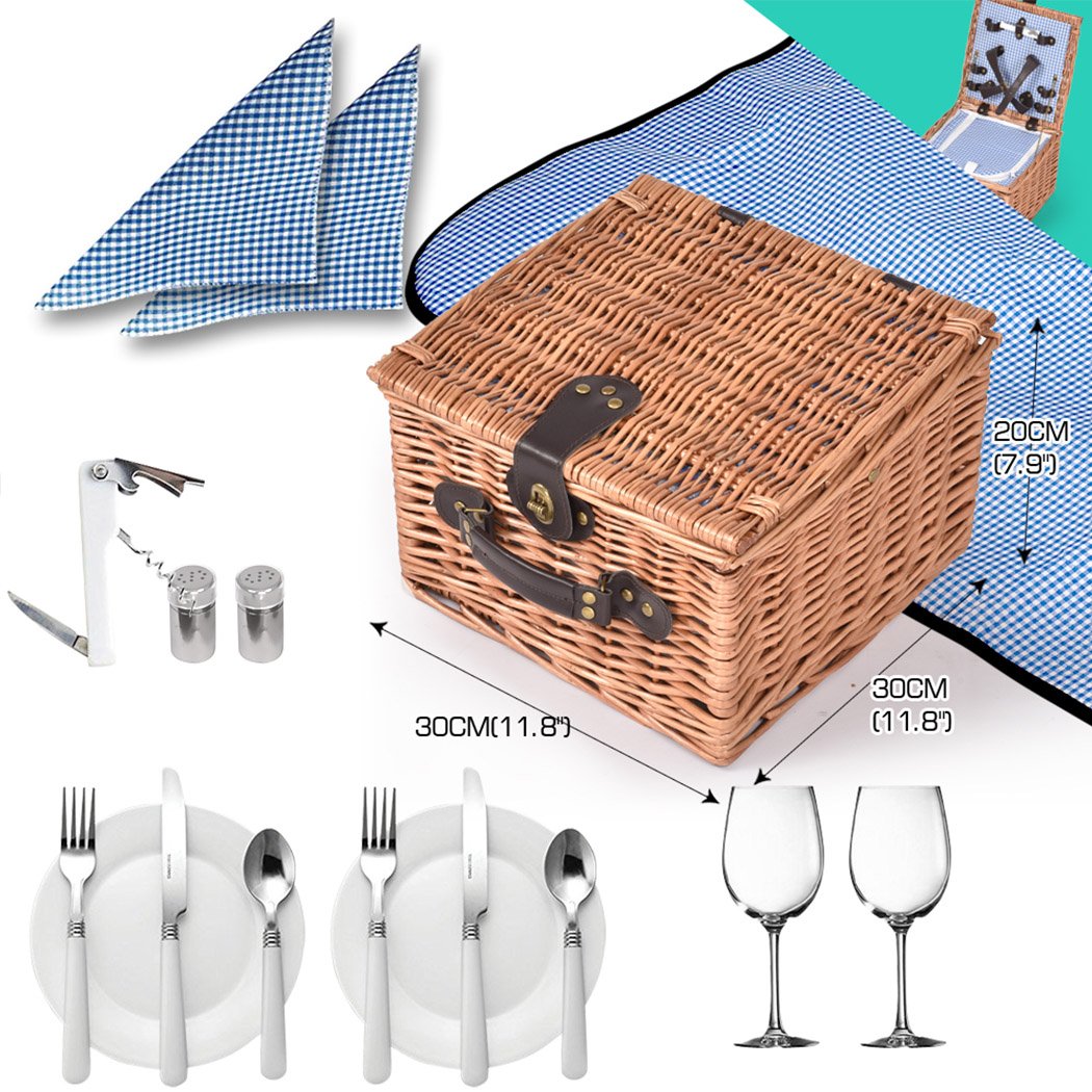2 Person Picnic Basket Wicker Baskets Set Insulated Outdoor Blanket