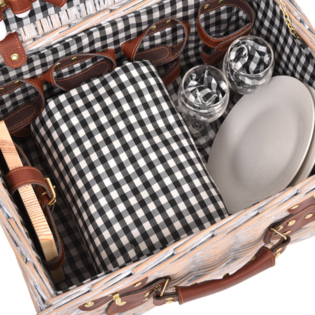 4 Person Picnic Basket Baskets Set Outdoor Blanket Deluxe Wicker Gift