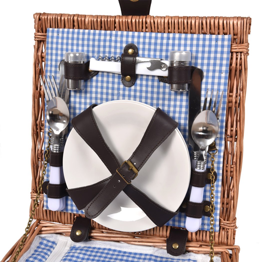 2 Person Picnic Basket Wicker Baskets Set Insulated Outdoor Blanket