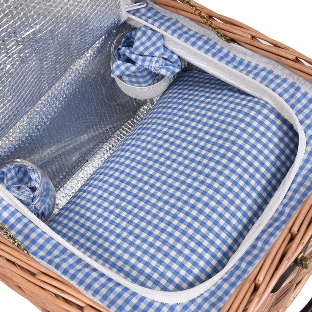 2 Person Picnic Basket Wicker Baskets Set Insulated Outdoor Blanket