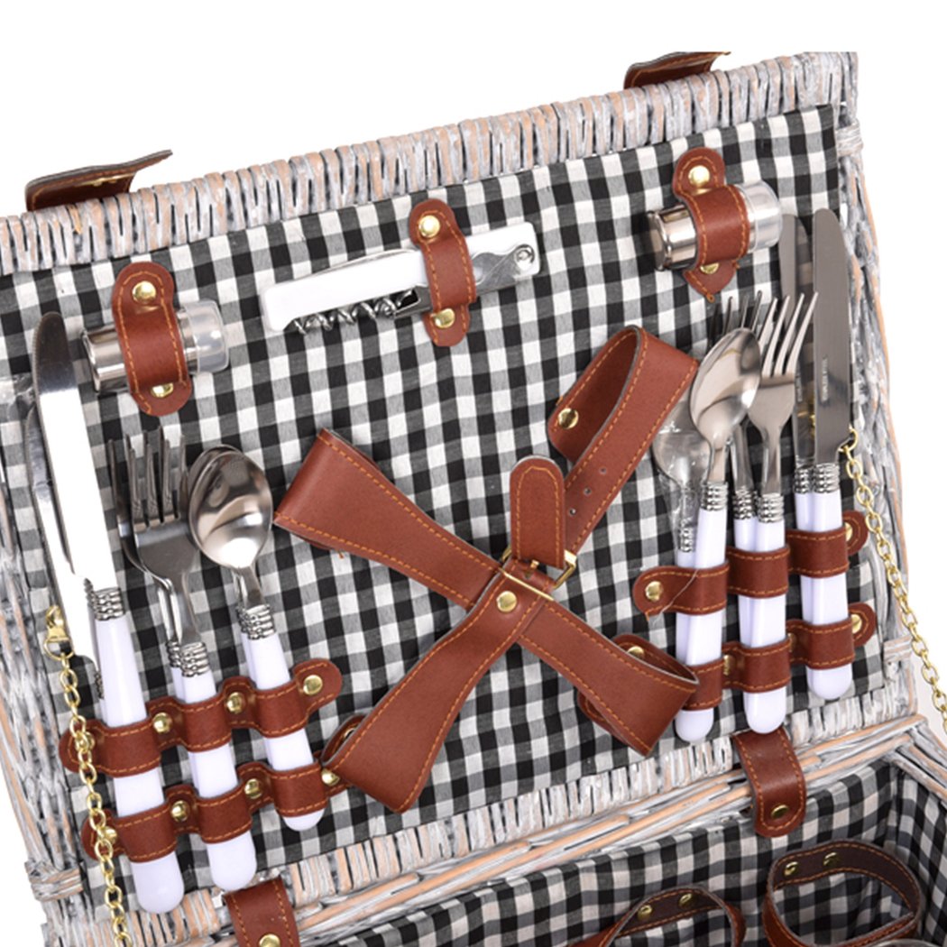 4 Person Picnic Basket Baskets Set Outdoor Blanket Deluxe Wicker Gift