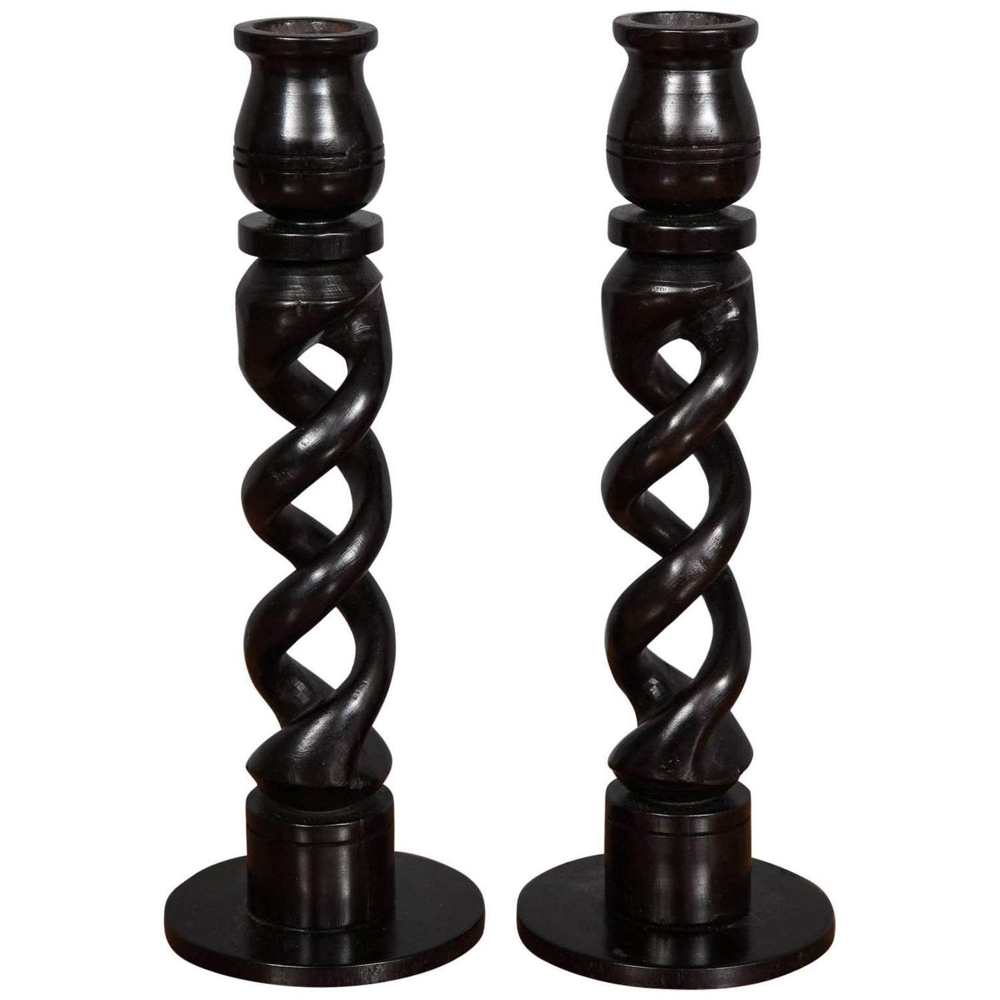 A Pair of African Twisted Ebony wood Candle Holder