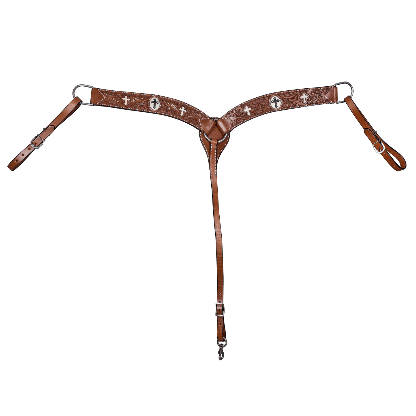 TABELO Floral Tooling & Hair On Cross Inlay Leather Breast Collar