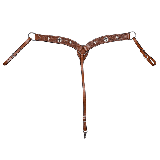 TABELO Floral Tooling & Hair On Cross Inlay Leather Breast Collar